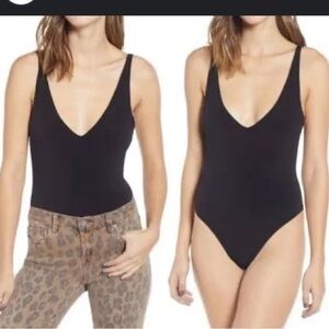 Leith Black Thong Bodysuit V-Neck Front and Back Sleeveless Pull-on  Size Medium